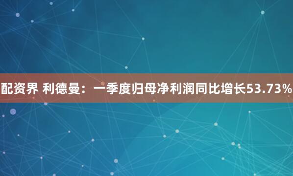 配资界 利德曼：一季度归母净利润同比增长53.73%